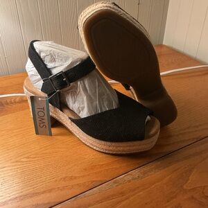 TOMS Black Espadrille Wedge Sandals